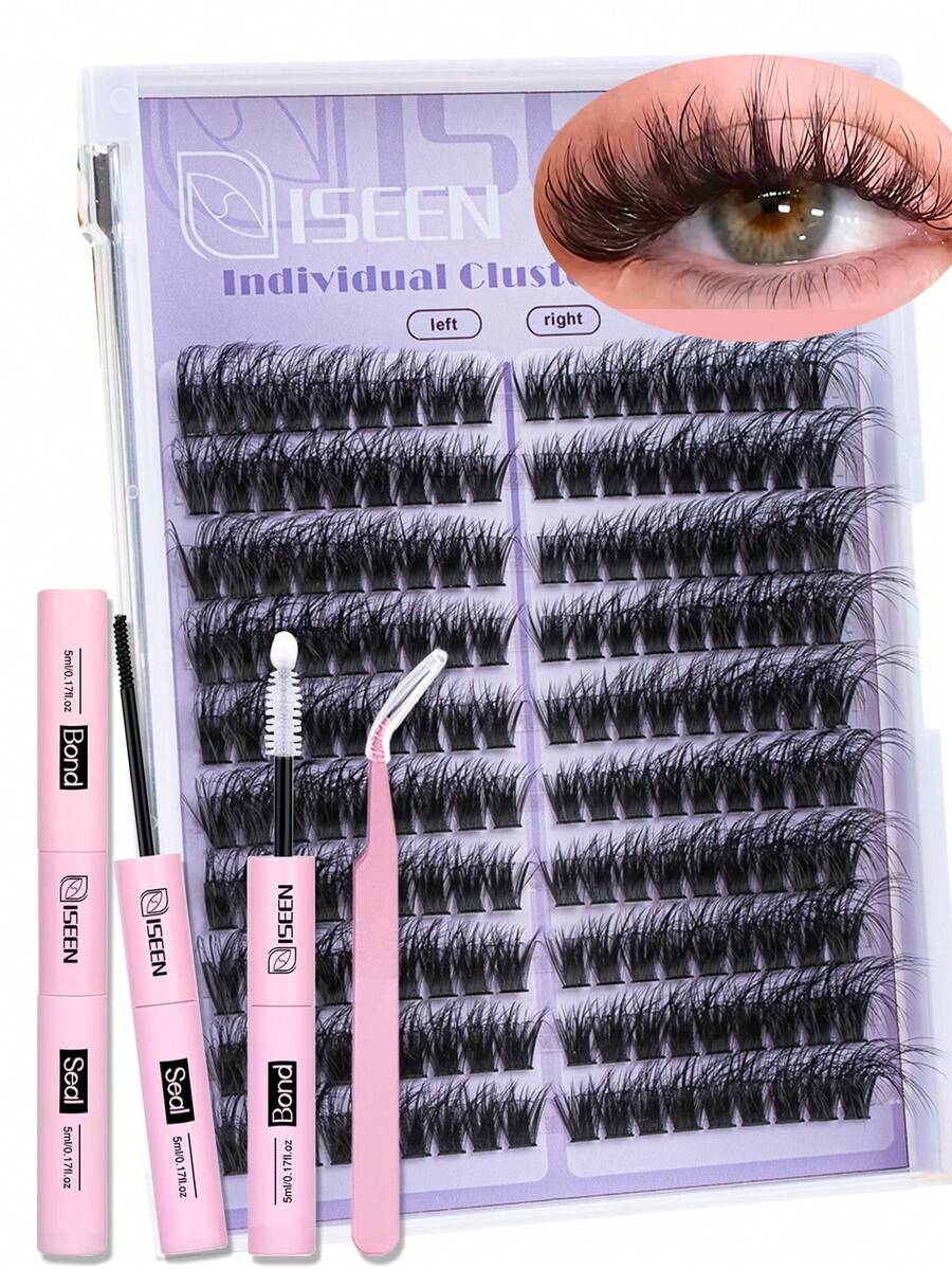 180片D型卷翘浓密假睫毛，超柔软纤薄的睫毛条，佩戴舒适，易于修剪和粘贴，适合日常妆容、派对或约会。DIY睫毛套装包含单片假睫毛、睫毛胶水、定型液和镊子，方便使用。 - 淡紫色 - 查看 1