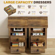 Farmhouse Nightstands With 2 Storage Drawers And Open Shelf  Set Of 2 - Dark Rustic Oak - 查看 3