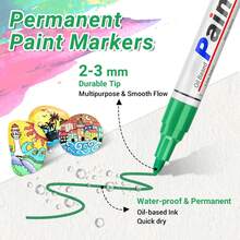 12支装永久性油性马克笔套装，速干防水马克笔，适用于在岩石、玻璃、织物、陶瓷、木材、金属、马克杯、塑料、石头等材质上绘画，圣诞节艺术和工艺品用品 - 12pack mix color - 查看 7