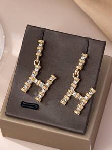 1 Paar luxuriöse Ohrringe mit Strass-H-Anhänger, elegantes hochwertiges Schmuckdesign für Frauen, geeignet für den täglichen Gebrauch, Dates, Urlaub, Feiertage, Partys, exquisites Schmuckgeschenk für Damen - Gold - Übersicht 2