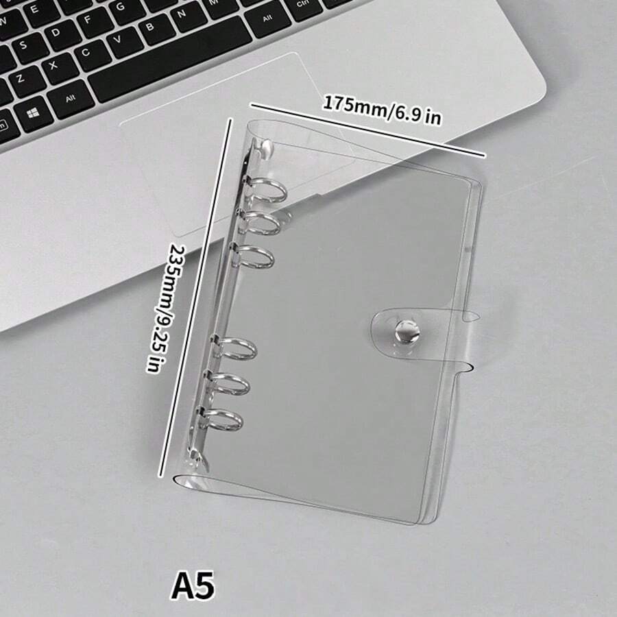 A5/A6/A7 Clear Loose Leaf Binder Cover, 6-Ring PVC Notebook Sleeve, DIY Diary - Clear - View 1