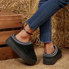 Slippers For Womens Furry Lined Short Ankle Boots Comfy Shoes Indoor Outdoor Fall Winter Cotton Fuzzy Slippers - 黑色 - 查看 9