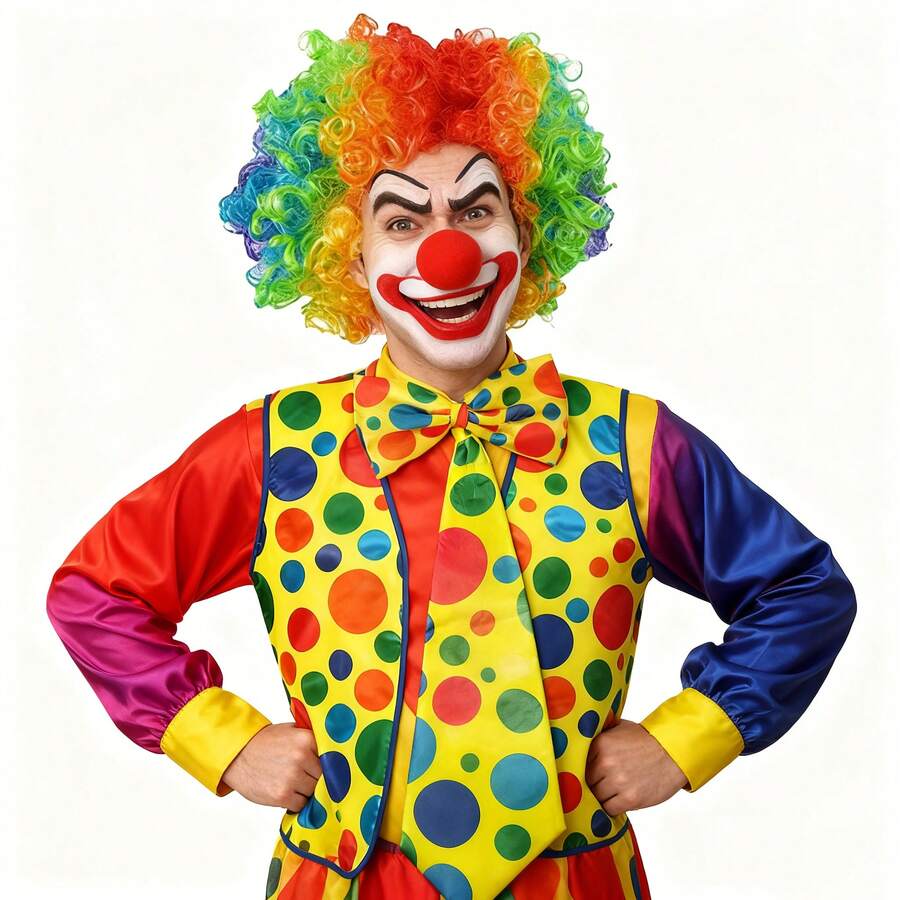3/5件套小丑服装套装，趣味小丑卷发、假鼻子、背心、蝴蝶结、领带，适合狂欢节、万圣节、圣诞节、马戏团小丑、角色扮演派对等场合。 - 彩色 - 查看 1