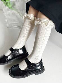 1 đôi tất lưới cao đến đầu gối cho bé gái, có viền ren và khoét lỗ, thích hợp làm tất đồng phục học sinh cho bé sơ sinh và trẻ nhỏ. - Nhiều màu - Xem 8