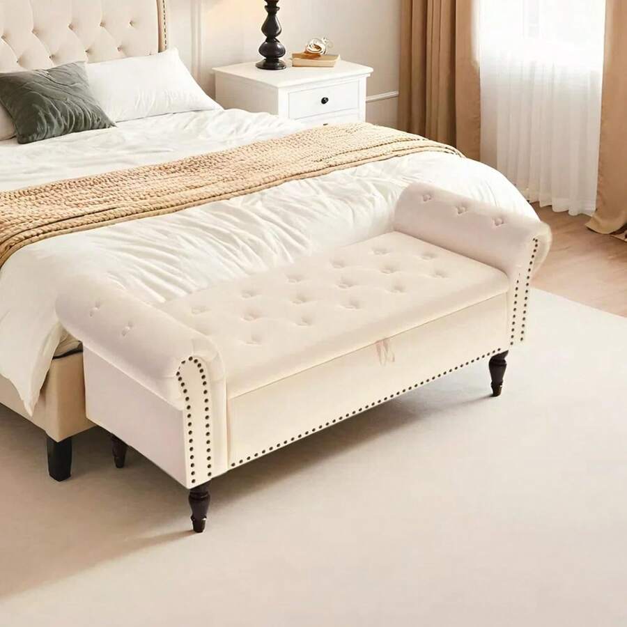 Ottoman Storage Bench,Sofa Bench,Foot Rest Stool,Velvet End Of Bed Bench,Storage Box With Lid, Entryway Bench,168 KG Load Capacity