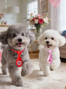 1PC Dopamine Red Silk Adjustable Tie, Suitable For Small And Medium-Sized Dogs And Cats, Mini Tie With Adjustable Size, Creative Fruit Heart Element, Exquisite And High-End Elegant Pet Beauty Decoration Accessories