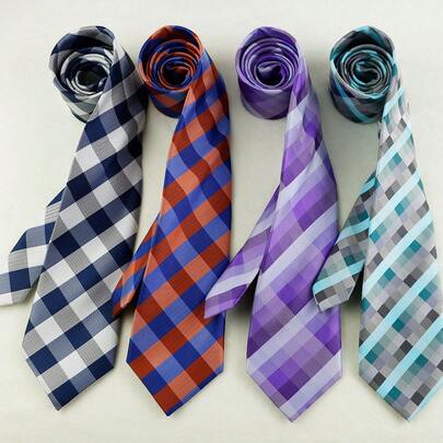 ZLQ&GOU 1pc Plaid Contrast Color Polyester Necktie, 8cm Fashion Jacquard Tie For Men, Business Casual Party Formal Outfit