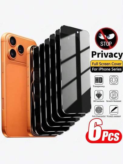 6pcs Privacy Screen Protector Compatible With IPhone 7 8 Plus X XS MAX XR 11 12 13 14 15 16 17 Pro 14 15 16 Plus 17 Air Series 28° Side View Prevent Peeping Tempered Glass 9H Diamond Hardness - 98% Clarity Anti-Scratch HD Clear Touch Accuracy Privacy For Office/Commute Screen Protection Essentials, Applicable To Daily Shield, Office, Home Daily Shield Office Home Phone Screen Protector Phone Accessories Anti-Spy Waterproof Shockproof Anti-Fall Scratch Resistant