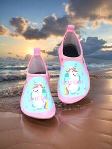 1 Pair Boys Black Dinosaur Rubber Anti-Slip Water Shoes For Beach, Soft Bottom Breathable Barefoot Shoes And Baby Walking Shoes - Pink - View 4