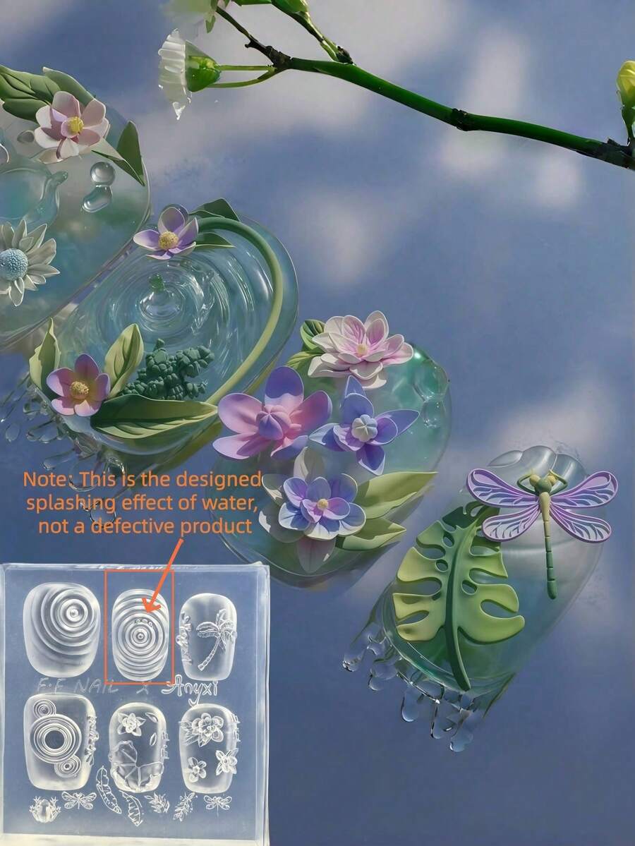 Pond Water Ripple Flower Tropical Leaf 3D Nail Art Silicone Mold - Clear - View 1
