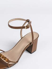 Women's Summer High Heel Sandals, Mocha Brown Elegant Ladies Spring/Summer Shoes, Sexy Fashion High Heel Open Toe Sandals, Light Brown High Heel Shoes, Block Heel Sandals, Square Heel Ladies Sandals, Wedding Bride Chunky Heel Shoes - Mocha Brown - View 8