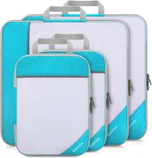 6 Cubitos de Embalaje de Compresión de Malla Extensible (Negro, Tamaño Grande:1L+2M+2S+Bolsa de Lavandería), Organizador de Equipaje para Viaje y Mudanza - 6 piezas grises de tamaño más grande - Ver 12