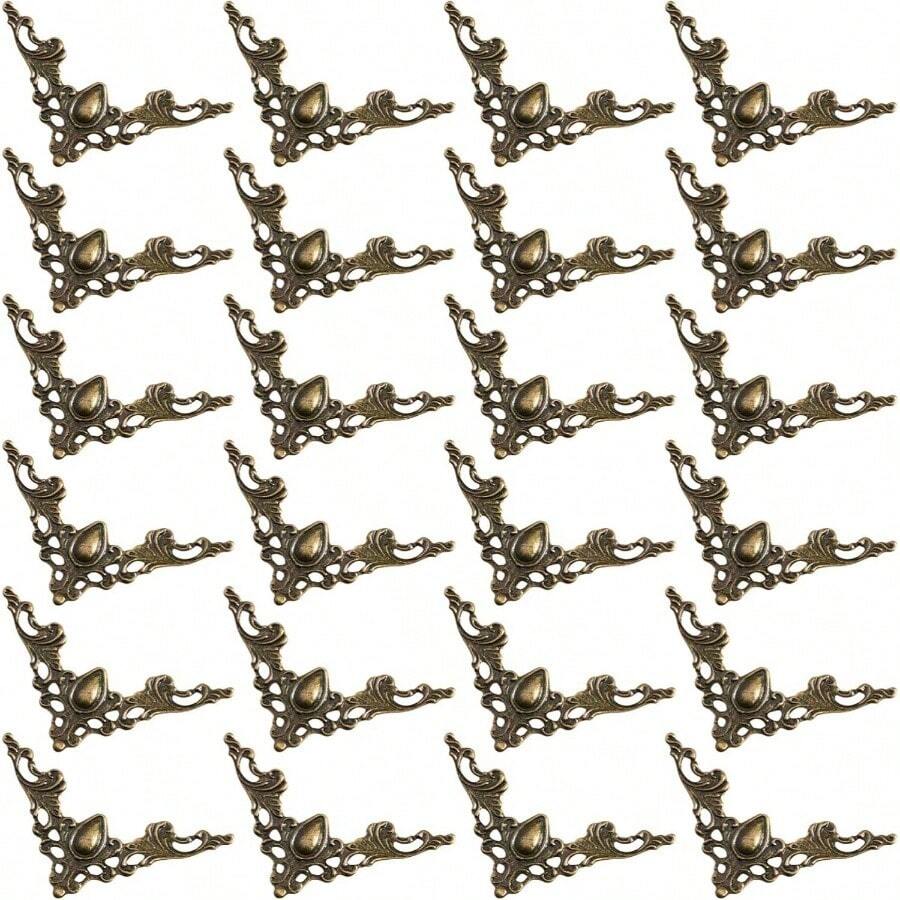 24Pcs Metal Book Corner Protectors Antique Bronze Vintage Metal Corner Protectors Albums Scrapbooking Furniture Case Box Edges - Golden - View 1