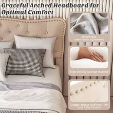 GOFLAME Double/King Size Bed Frame, Modern Linen Upholstered Platform Bed Frame With Button Tufted Headboard, Wooden Slats Support Mattress Foundation, Easy Assembly, No Box Spring Needed, Beige - 5FT King - View 7