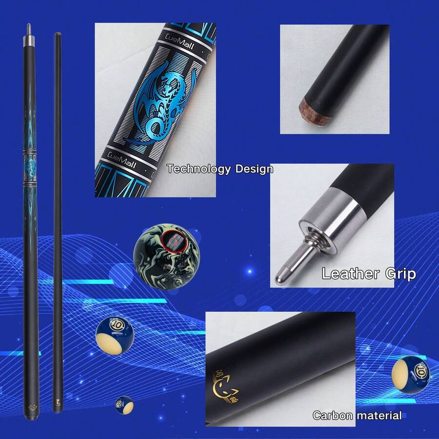 New Design & 57 Inch Professional Carbon Fiber Pool Cue - Smooth Ripple Pattern 12.5mm Tip, Stainless Steel Quick Release, Chinese 8-Ball - 1/2 Pieces Design, 146cm Length, 19oz Weight - Holiday Gift For Tournaments, Home And Bar Use