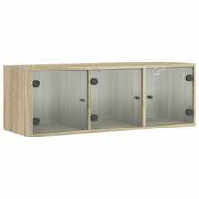 vidaXL Armoire murale avec portes et verre chêne sonoma 102x37x35 cm - Tabac - Voir 2