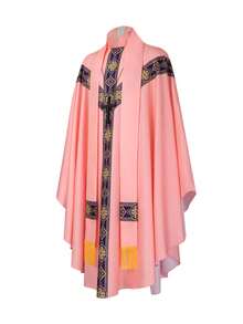 Medieval Priest Robe Cosplay Costume, Loose Fit Printed Long Robe For Halloween, Christmas - Pink - View 4