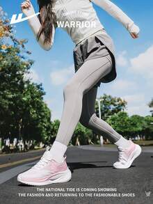 WARRIOR 1 Pair Women's Lace-Up Low-Top Casual Sneakers, Fashionable Mesh Breathable Lightweight Non-Slip Outdoor Sports Shoes - 粉色 - 查看 6