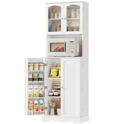Freestanding Kitchen Cupboard, Tall Storage Cabinet With 4 Doors And Adjustable Shelves, Pantry Cupboard With Counter Top For Living Room, Dining Room, Entrance, White, 181x60x40cm
