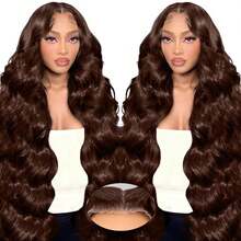 6x5 巧克力棕色无胶假发，真人发，预先拔毛，预先剪裁，4#棕色假发，蓬松波浪蕾丝前假发，真人发，预先漂白，告别打结（20英寸，6x5 4#假发） - S4 - 查看 1