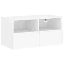 vidaXL Meuble TV mural blanc 60x30x30 cm bois d'ingénierie - Blanc - Voir 2