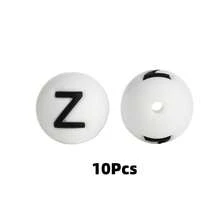 10/26pcs 15mm Silicone Letter Beads A-Z, DIY Bracelet Necklace Pacifier Chain Accessories - White - View 16