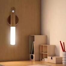 1 Lámpara de pared con sensor de movimiento, lámpara inteligente de madera imitación con luz nocturna infrarroja por movimiento, lámpara de pared LED recargable para pasillo, tipo de montaje magnético, para mesa o pared, luz de sensor interior, disponible en 3 temperaturas de color - Multicolor - Ver 6