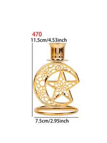 1Pc/Set Star And Moon-Themed Candle Holder. Made Of Bright Gold Metal Wire, It Is Crafted Into A Mesh Hollow Design. The Style Is Minimalist. Suitable For Decorating The Living Room Table Or Bedroom Vanity In A Light Luxury Retro Home, Creating An Atmosphere For Romantic Dinners Or Casual Tea Rooms; It Is Also Suitable For Holiday Decorations And Small Gatherings Featuring Star And Moon Cultural Symbols, Such As Eid. - Multicolor - View 17