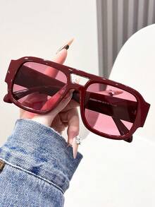 1 Pair Women Red Frame Fashion Glasses, Fashionable Beach Accessory For Summer - Red - View 5
