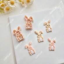 Easter Bunny Shape Polymer Clay Earrings Cutters, Embossed Rabbit Clay Cutters For DIY Pendants Jewelry Making, Easter Day Polymer Clay Crafting Tools - Beige - View 4