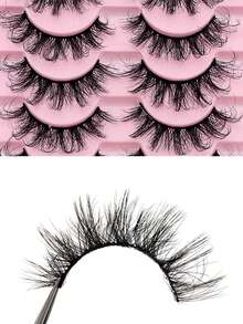 10 对蓬松交叉猫眼假睫毛；黑色强力支撑带；自然纤细的假睫毛；仿貂毛假睫毛；柔软扇形卷翘睫毛。