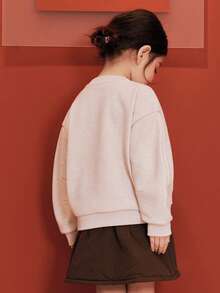 mini bala Unisex Young Girl Fleece-Lined Sweatshirt Cute Art Graphic Cozy Winter New Year Pullover Top - Pink - View 3