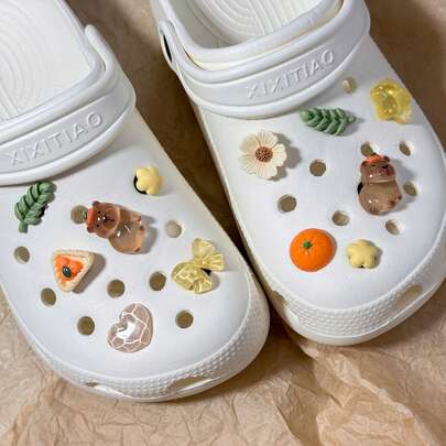 12pcs Capybara Flower & Fruit Pattern Shoe Charms, For Women's Party, Holiday Gifts, Summer Garden Shoes DIY Decoration