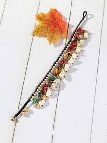 1pc Boho Style Turquoise Copper Accessory, Thai Wax Cord Braided Original Clothing Accessory With Elephant Anklet, Suitable For Women's Daily & Holiday Outfit - 大象腳鍊 - 查看 4