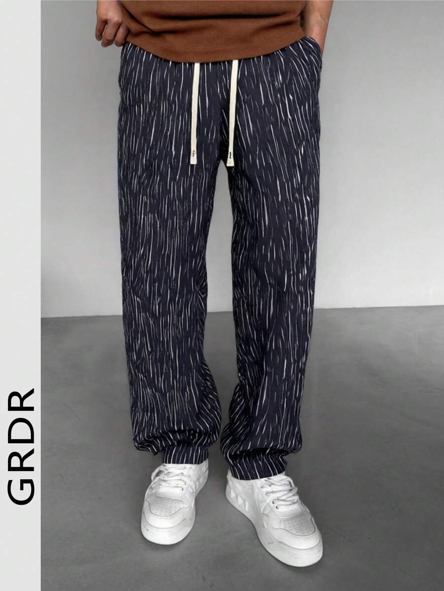 Quần ống rộng in họa tiết nhẹ, cạp chun, nhanh khô và thoáng khí, thích hợp mặc ngoài trời và ở nhà, thời trang. - màu đen - Xem 1