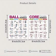 2张运动训练健身挑战海报，无框设计，8x10英寸，2D平面图形，纸质材质，包含挤压球、提臀、基础卷腹、交替手臂伸展、卷腹、手臂、大腿、臀部、腹肌塑形瘦身计划等动作，无框墙面装饰画，适用于客厅、卧室和瑜伽室装饰，每日瑜伽练习海报。