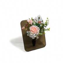 双用途人造花卉摆件，亚克力底座，适用于婚礼和桌面装饰，持久耐用，两种颜色可选：透明/黑色底座 - 黑色 - 查看 6