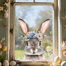 1pc Easter Static Window Cling Floral Bunny Head With Bow And Painted Eggs Design Glass Decoration Sticker Electrostatic No Glue Removable Waterproof PVC Double Sided Visual Decal For Home Kitchen Bedroom Spring Holiday Window Decor Adult Atmosphere - Multicolor - View 7
