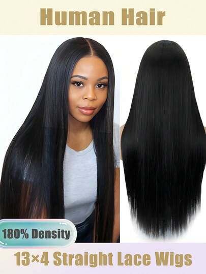 Peluca negra elegante de 36 pulgadas de largo recta para mujeres - Perfecta para cosplay y glamour diario, peluca de encaje frontal de cabello humano brasileño transparente de 13x4 pulgadas, peluca frontal de encaje mejorada de 6-36 pulgadas (pelucas bob de 6-16 pulgadas)