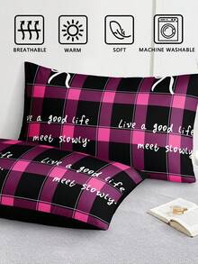 Bộ ga trải giường 3 món họa tiết kẻ caro nơ in chữ và số (1 ga trải giường + 2 vỏ gối, không bao gồm chăn bông), chất liệu sợi polyester mềm mại và thân thiện với da, phù hợp cho phòng ngủ, phòng ngủ chính, phòng khách, sử dụng được quanh năm. - Nhiều màu - Xem 7