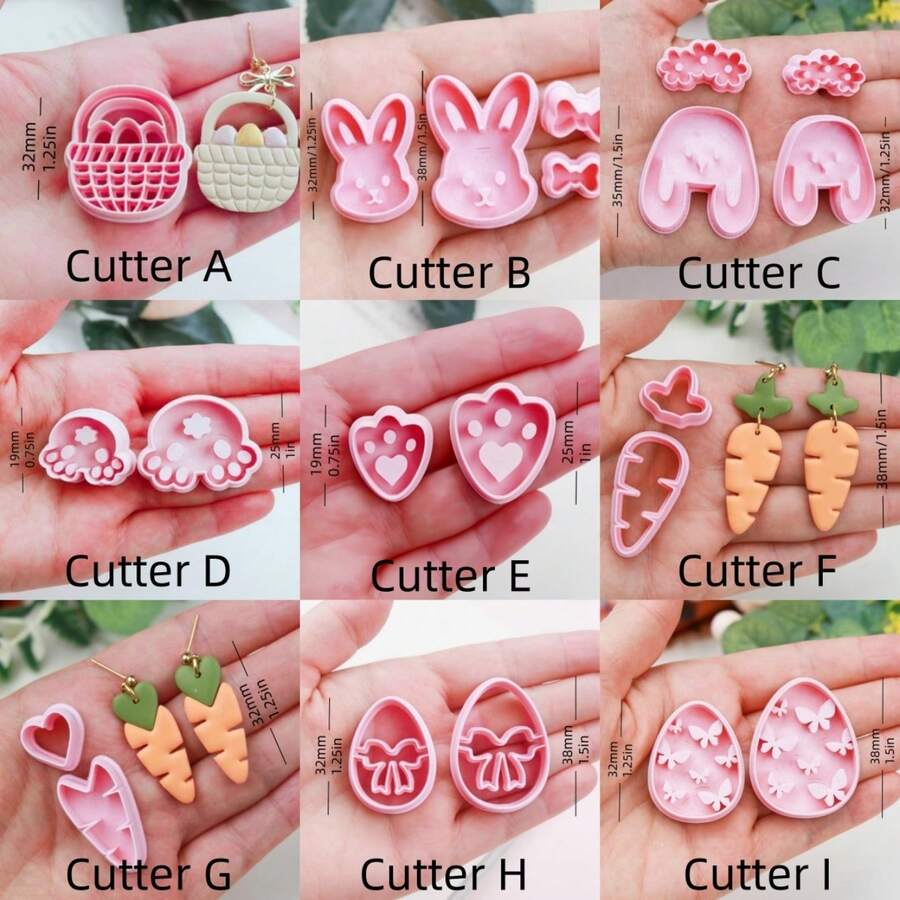 1/2/4/21件套复活节主题软陶切割模具 – 可爱兔子胡萝卜彩蛋工艺工具，适用于DIY耳环、首饰吊坠和节日手工饰品