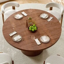 ONBRILL 47 Inch Round Dining Table For 4, Brown Circle Fluted Kitchen Table With Wood Strip Base, Modern Farmhouse Dinner Tables For Kitchen, Living Room - Màu nâu  Mocha - Xem 4