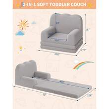 Sofá Infantil con Espuma de Alta Densidad, Cierre Oculto y Base Antideslizante, Sofá Cama Portátil para Niños y Niñas, Ideal para Sala de Juegos, Guardería o como Regalo, Color Gris - Gris - Ver 3