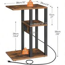 Mesas Auxiliares en Forma de C con Estación de Carga Mesa Auxiliar 2 Puertos USB y Tomas de Corriente Estación de Carga para Espacios Pequeños Sala de Estar Dormitorio (Marrón) - por defecto - Ver 2
