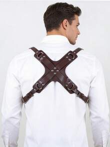 1PC PU Leather Harnesses Suspenders Men's Western Cowboy Style Leather Shoulder Harness Strap Adjustable One-Piece Outfit Accent - Brown - View 3