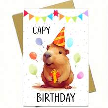 1张趣味生日贺卡，附信封，可爱水豚生日贺卡，水豚双关语生日贺卡，送给他的/她的生日快乐贺卡 - 彩色 - 查看 5