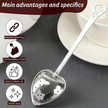 1/5/10pcs Stainless Steel Heart-Shaped Long Handle Tea Strainer, Portable Stainless Steel Tea Sieve/Filter, Seasoning Ball, Handle Fine Mesh Tea Ball, Loose Leaf Tea Infuser, Gift For Her, Valentine's Day, Wedding Favor, Tea Party Accessory - Silver - View 5