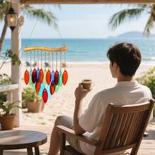 1pc Colorful Leaf Wind Chime, Iron & Fused Colored Glass, Home, Office, Porch Decor - Multicolor - View 4