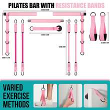 4-Section Adjustable Pilates Bar Set With Resistance Bands, Suitable For Legs, Glutes, Waist, Arms, Squats And Home Fitness, Unisex - Pink - View 2