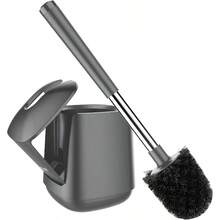 Toilet Brush And Holder, Self Closing Lid Toilet Bowl Brushes Holder And Extra Long Handle Ventilated Toilet Brush Set For Bathroom Cleaning, Nylon Bristles, Grey - Gray - View 1